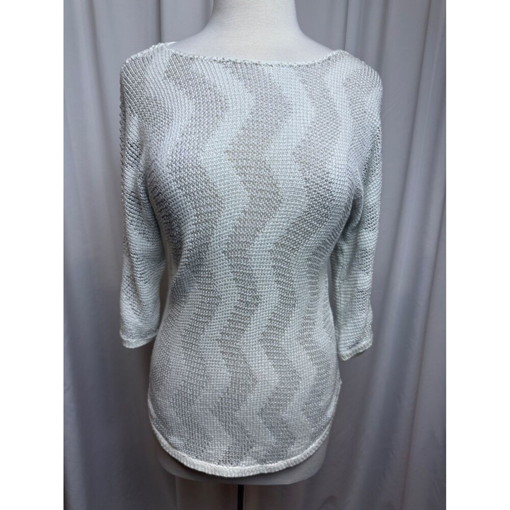 Chico's Light White and Silver Wave-Textured Scoop Sweater, Size 1 or Medium